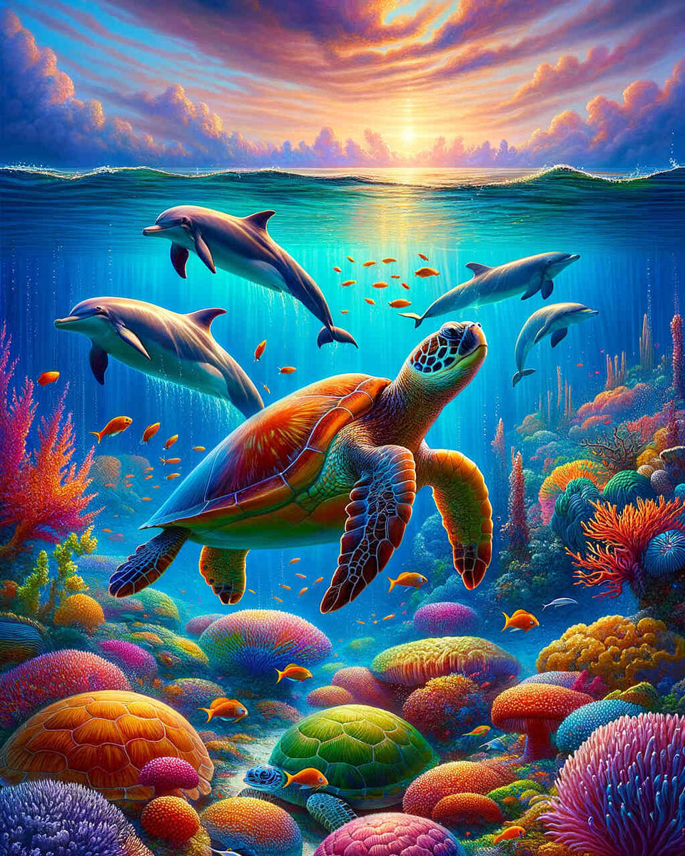 Turtle Family Dolphins — Diamond Painting Kit design