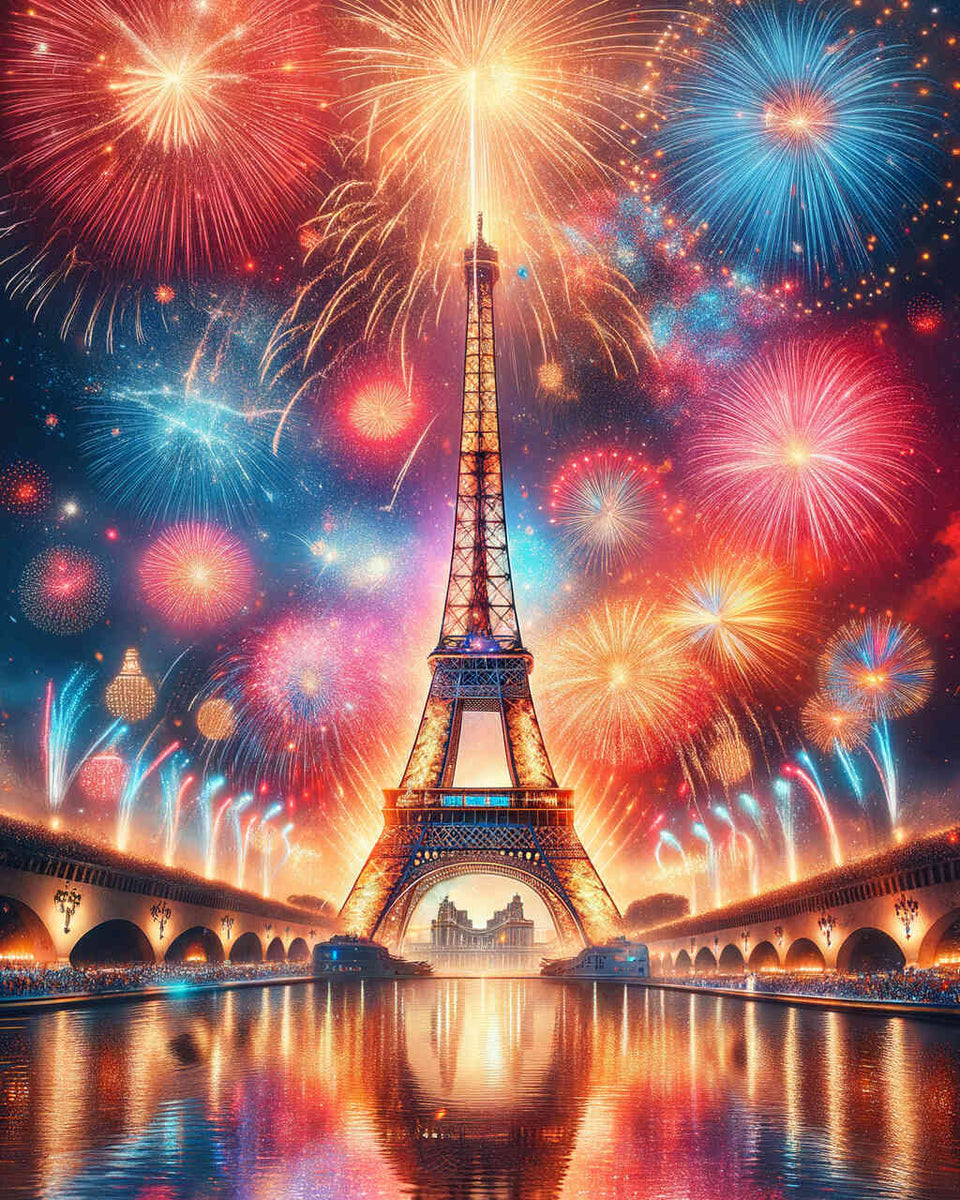 Colorful Eiffel Tower Fireworks — Diamond Painting Kit design