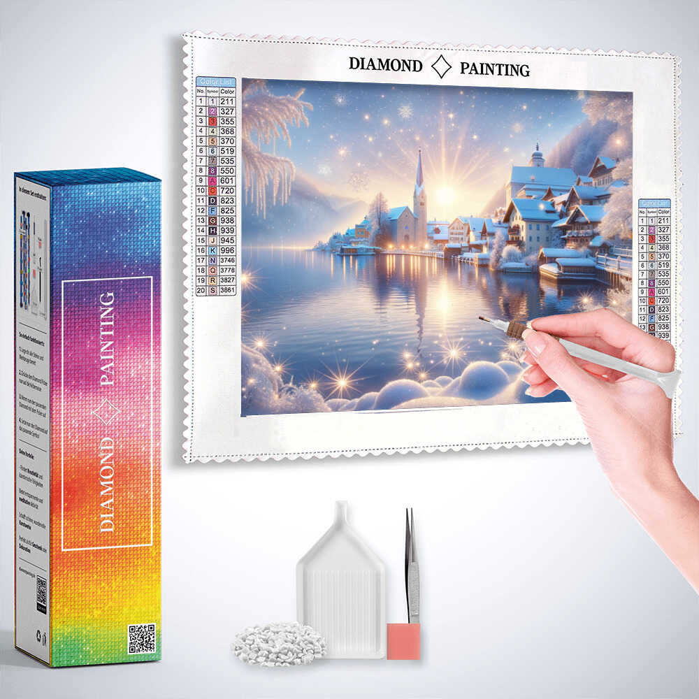 Winter Town beside the Lake — Diamond Painting Kit, product view 3