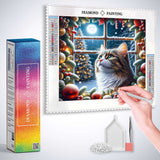 Christmas cat in front of window — Diamond Painting Kit, product view 3