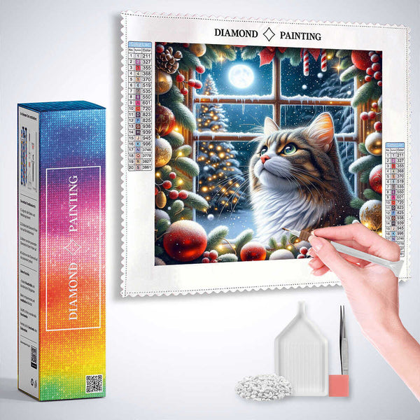 Christmas cat in front of window — Diamond Painting Kit, product view 3