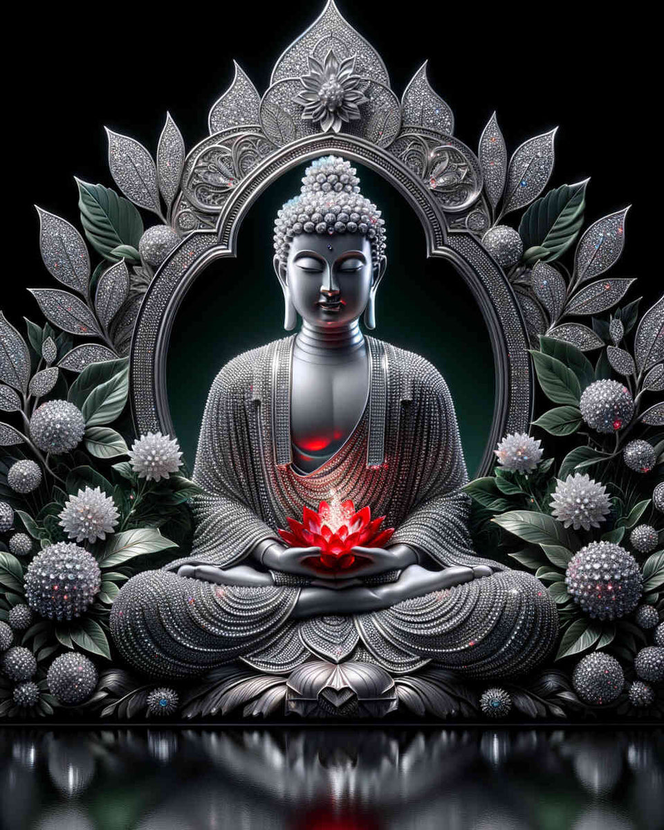 Buddha with red flower — Diamond Painting Kit design