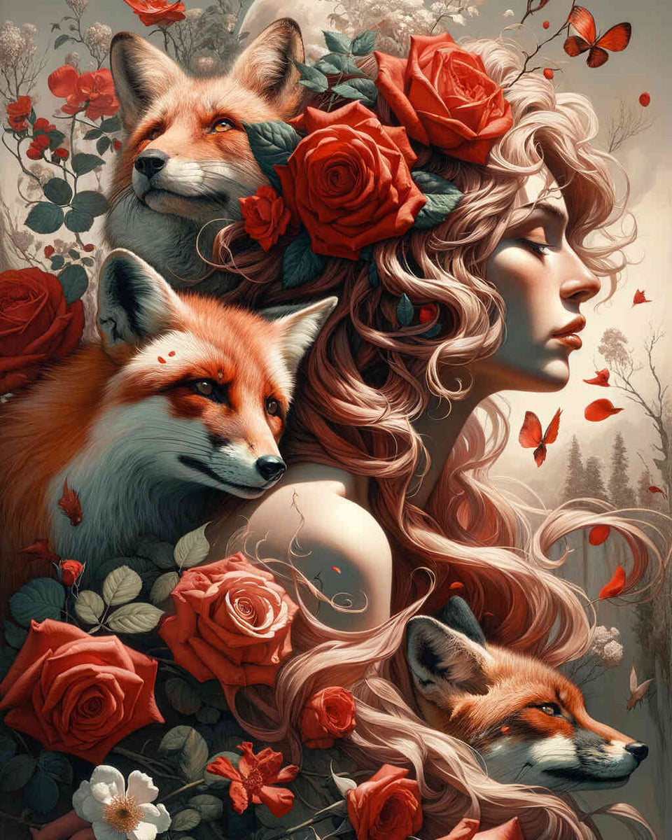 Woman with fox braid — Diamond Painting Kit design