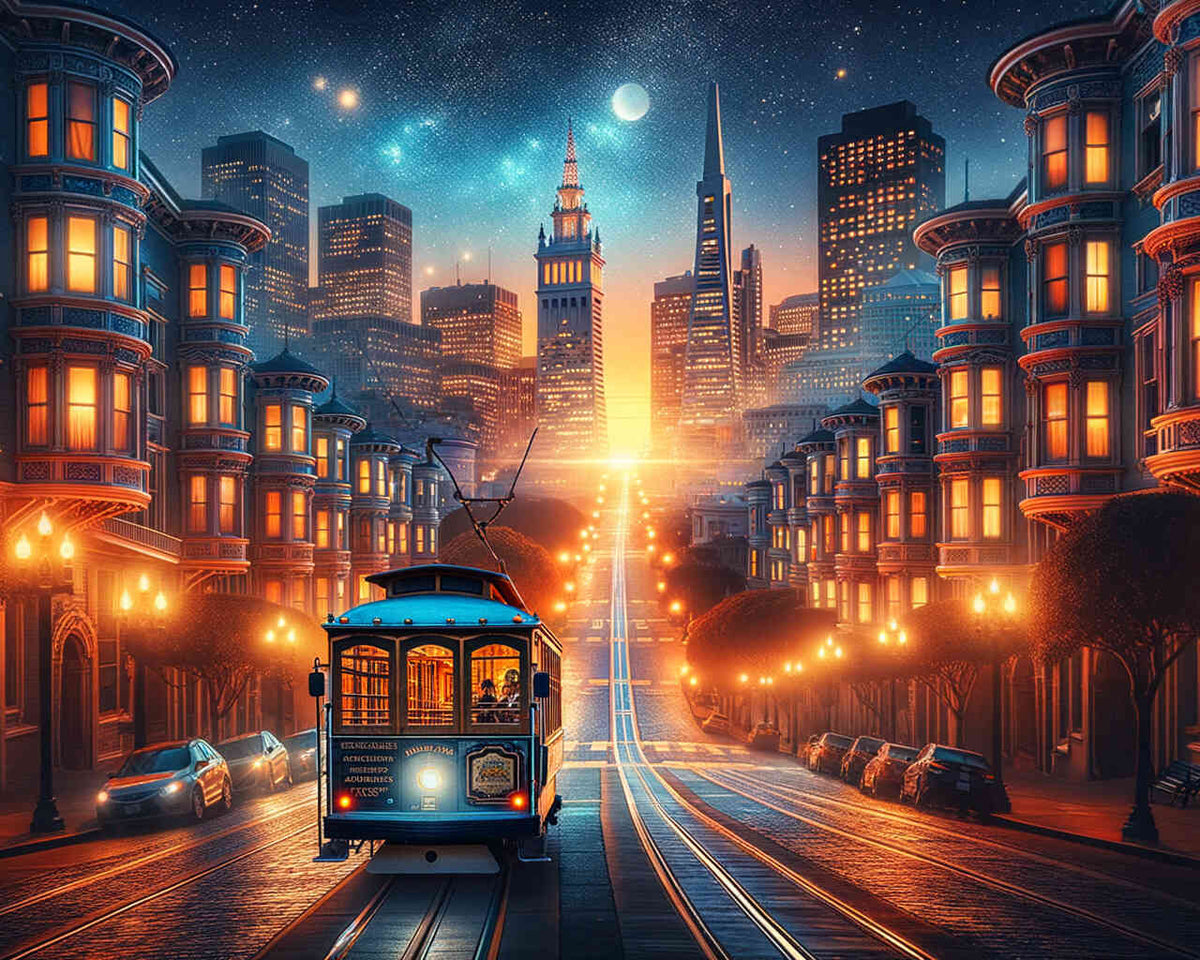 Streetcar in San Francisco in the evening — Diamond Painting Kit design