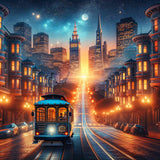 Streetcar in San Francisco in the evening — Diamond Painting Kit design