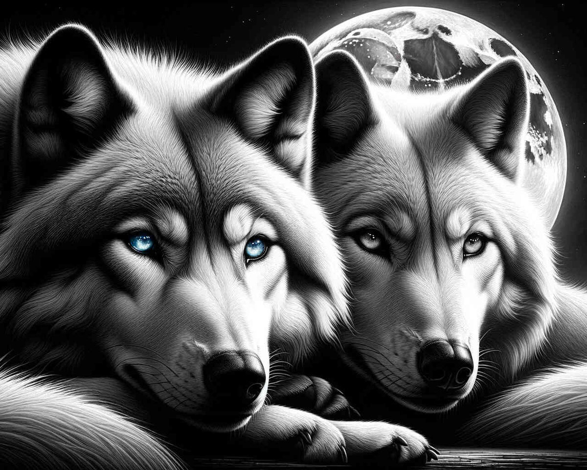 Wolf Pair in Black and White — Diamond Painting Kit design