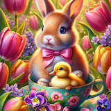 Bunny with bow, cup — Diamond Painting Kit design