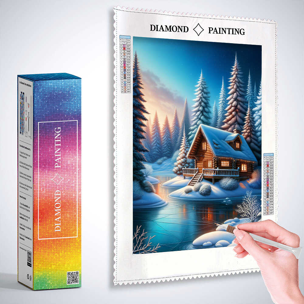 Cabin in winter wonderland — Diamond Painting Kit, product view 3