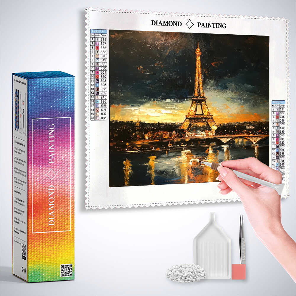 Golden Eiffel Tower at Dusk — Diamond Painting Kit, product view 3
