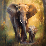 Elephant with calf, forest — Diamond Painting Kit design