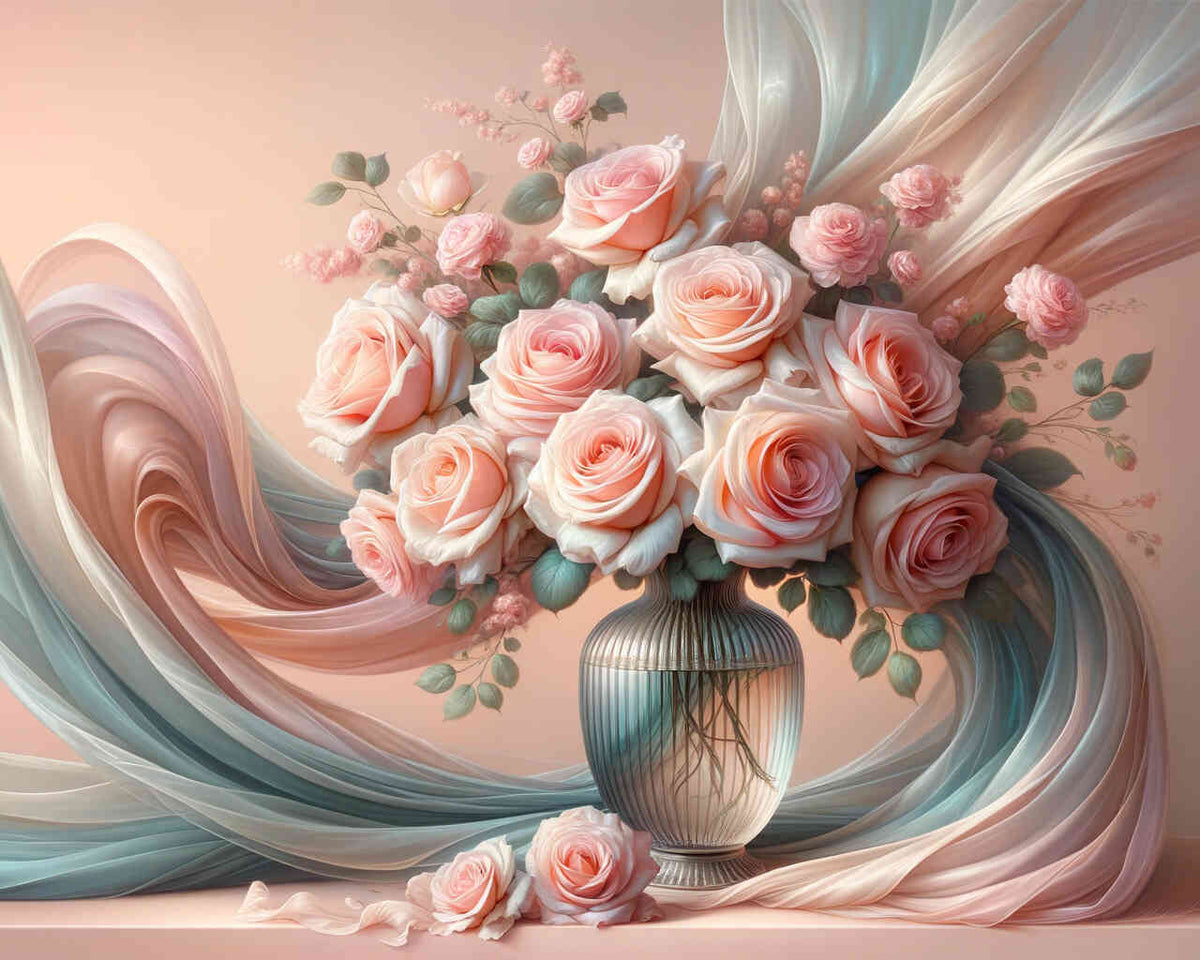 Pink Roses in a Vase — Diamond Painting Kit design