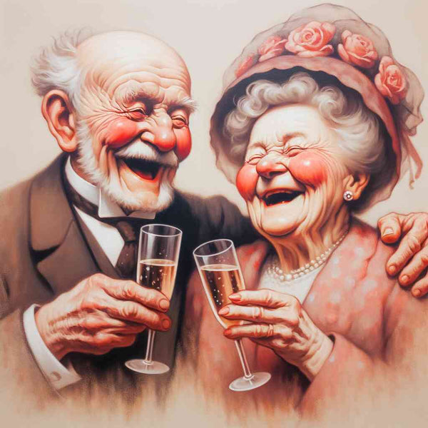 Grandpa and grandma with glass — Diamond Painting Kit design