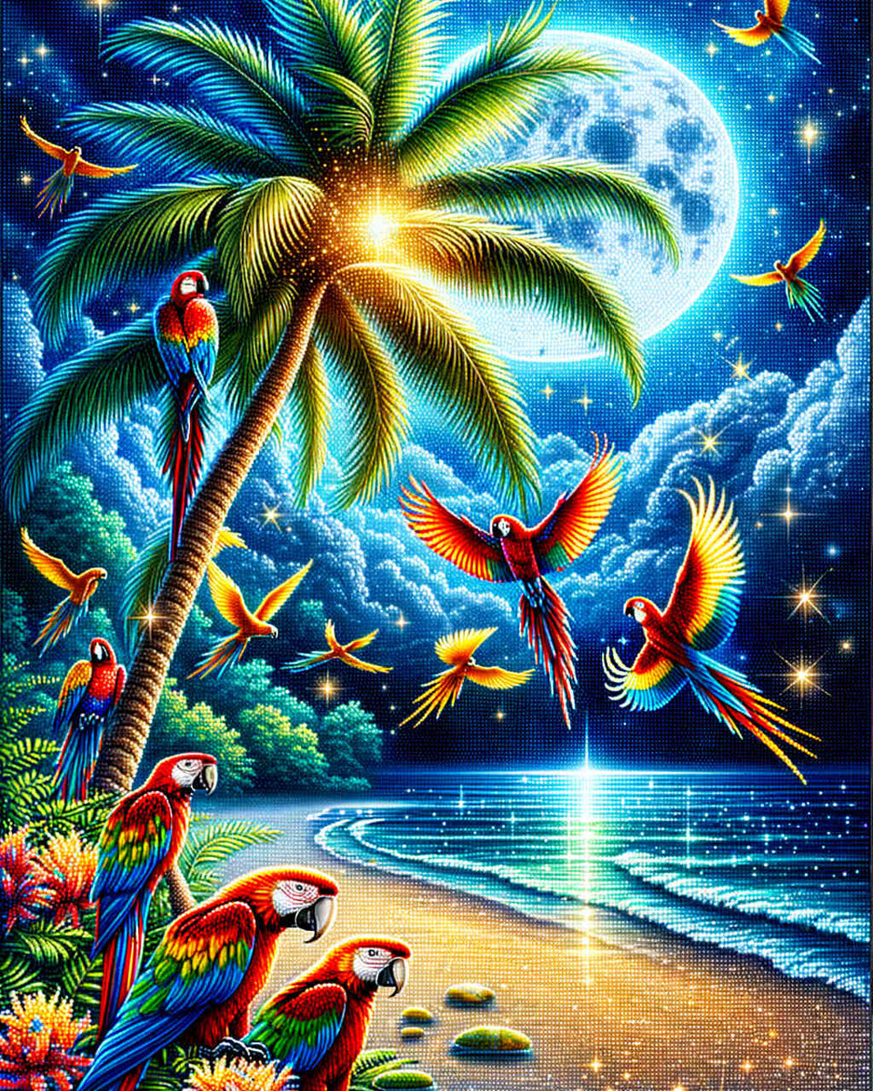 Parrots under a palm tree — Diamond Painting Kit design