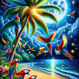 Parrots under a palm tree — Diamond Painting Kit design