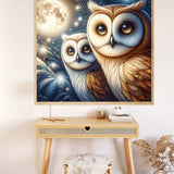 Owl couple on branch in full moon — Diamond Painting Kit, product view 2