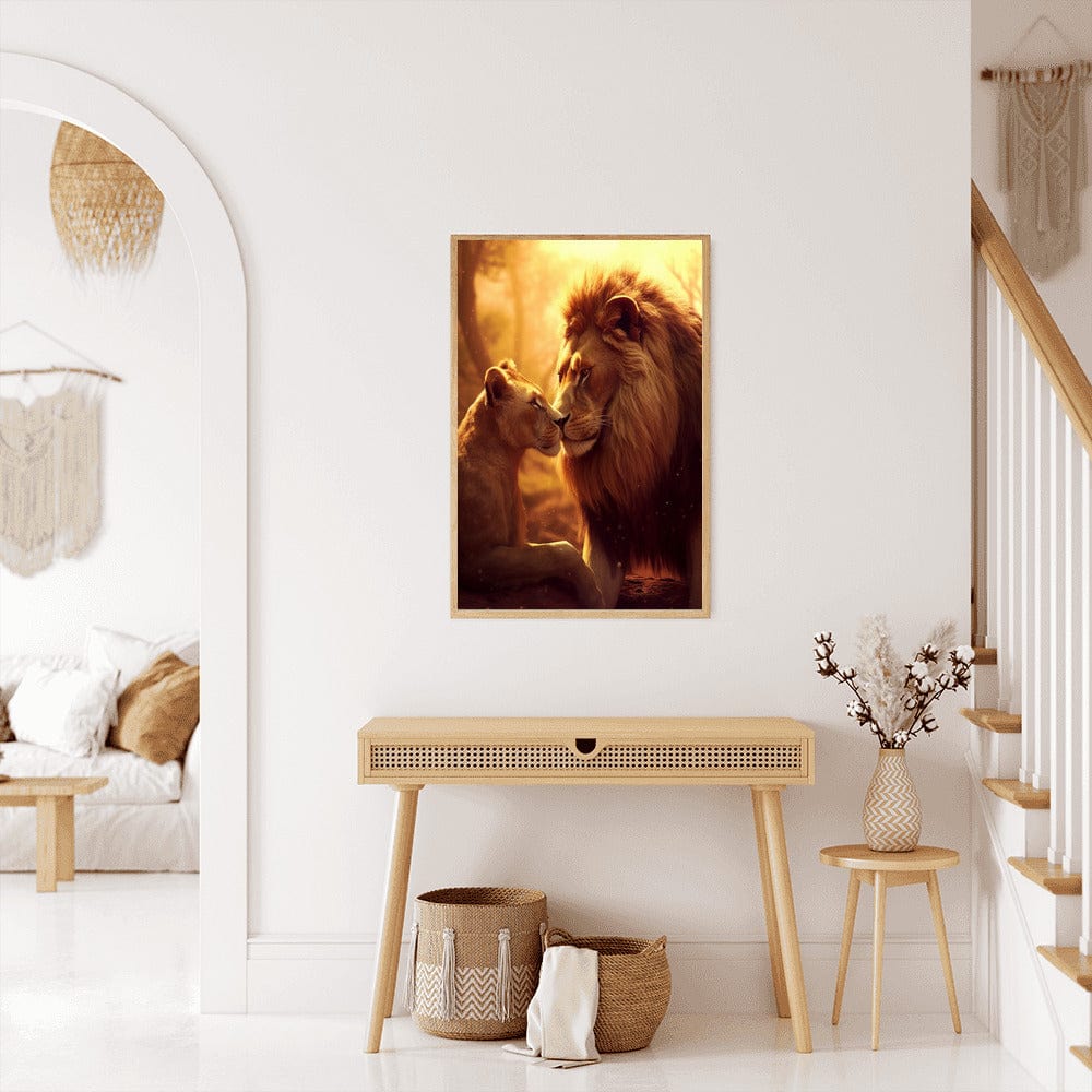 Lion and lioness cuddling — Diamond Painting Kit, product view 3