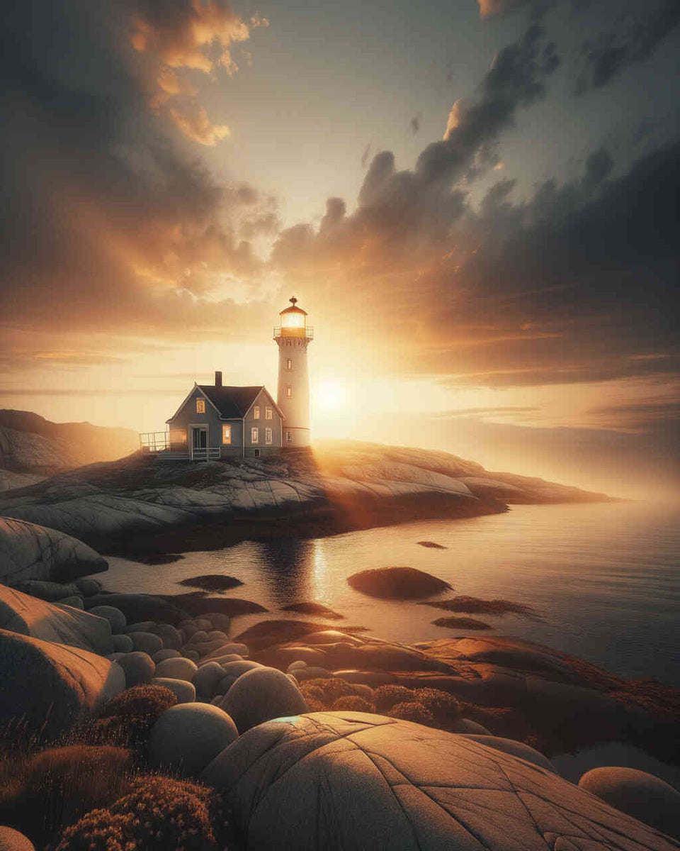 Lighthouse with house — Diamond Painting Kit design