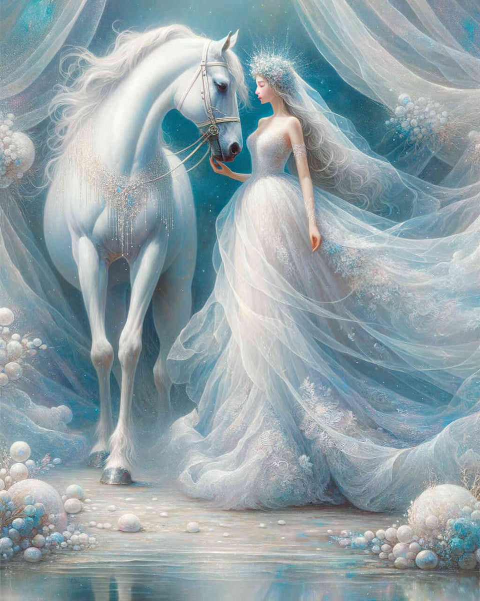 Bride with white horse — Diamond Painting Kit design