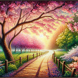 The Romantic Cherry Blossom Path — Diamond Painting Kit design