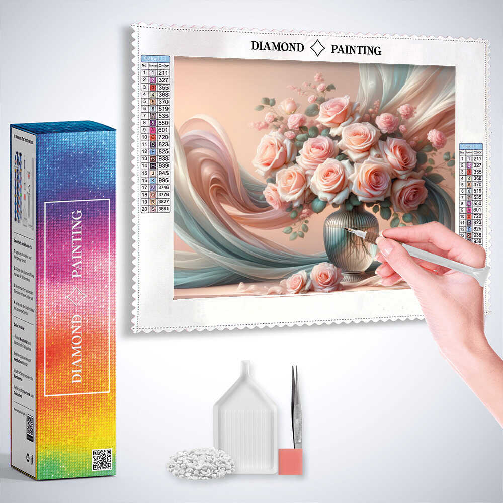Pink Roses in a Vase — Diamond Painting Kit, product view 3