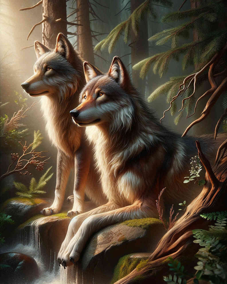 Wolves on rocks — Diamond Painting Kit design