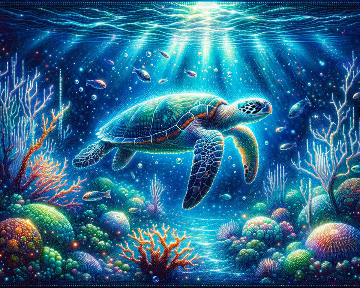 Turtle on the Seabed — Diamond Painting Kit design