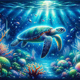 Turtle on the Seabed — Diamond Painting Kit design