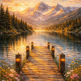 Golden Stillness at the Lake — Diamond Painting Kit design