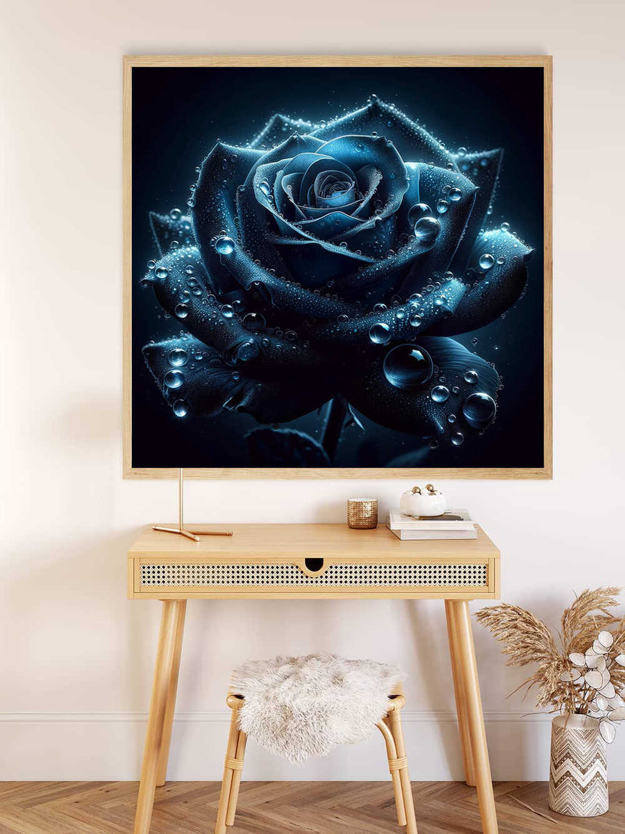 Blue rose with water drops — Diamond Painting Kit, product view 2