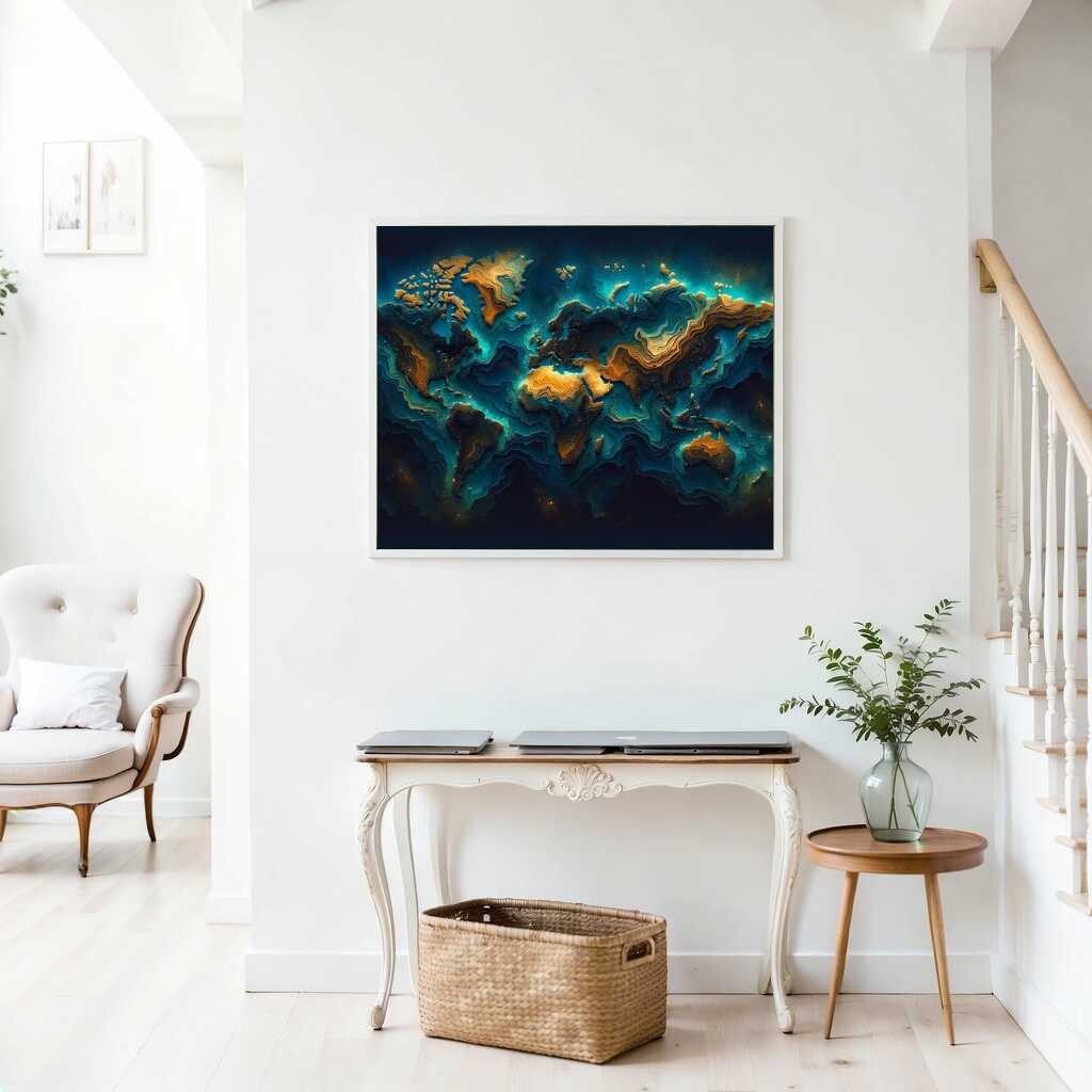 World Map in Teal — Diamond Painting Kit, product view 2