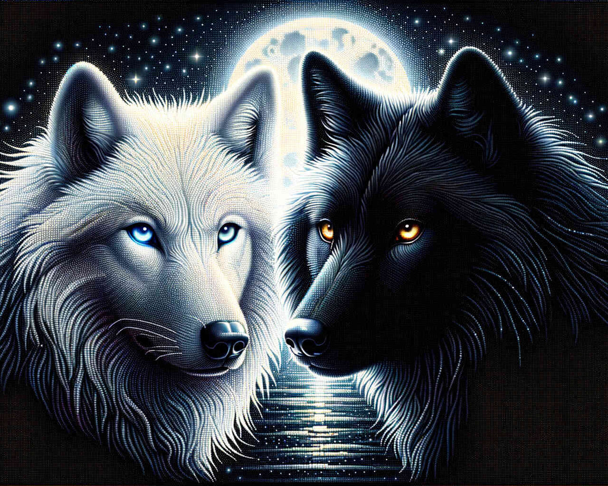 White and Black Wolves — Diamond Painting Kit design