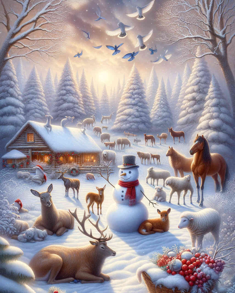 Snowman with animal family — Diamond Painting Kit design