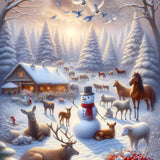 Snowman with animal family — Diamond Painting Kit design