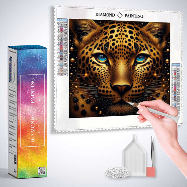 Leopard with blue eyes — Diamond Painting Kit, product view 3