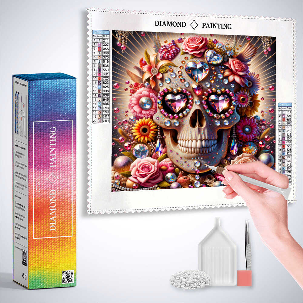 Skull with bow — Diamond Painting Kit, product view 3