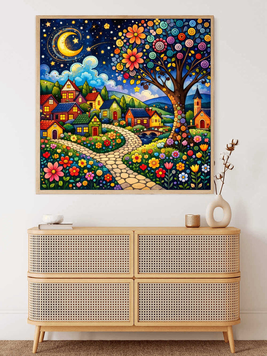 A Fairytale Night in the Flower Village — Diamond Painting Kit, product view 2