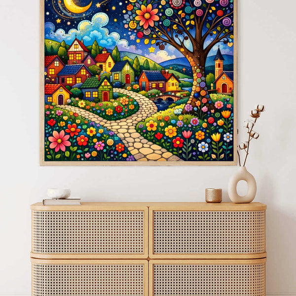 A Fairytale Night in the Flower Village — Diamond Painting Kit, product view 2