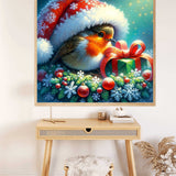 Robin with Christmas hat — Diamond Painting Kit, product view 2