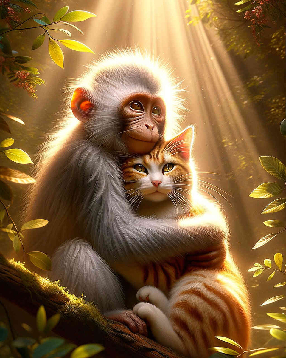 Monkey and kitten friends — Diamond Painting Kit design