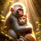 Monkey and kitten friends — Diamond Painting Kit design