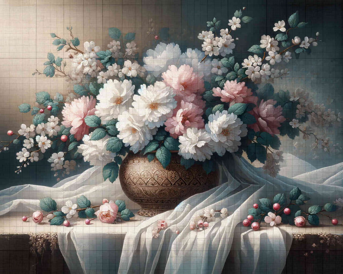White and Pink Bouquet — Diamond Painting Kit design