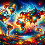 Colorful World Map with Landmarks — Diamond Painting Kit design