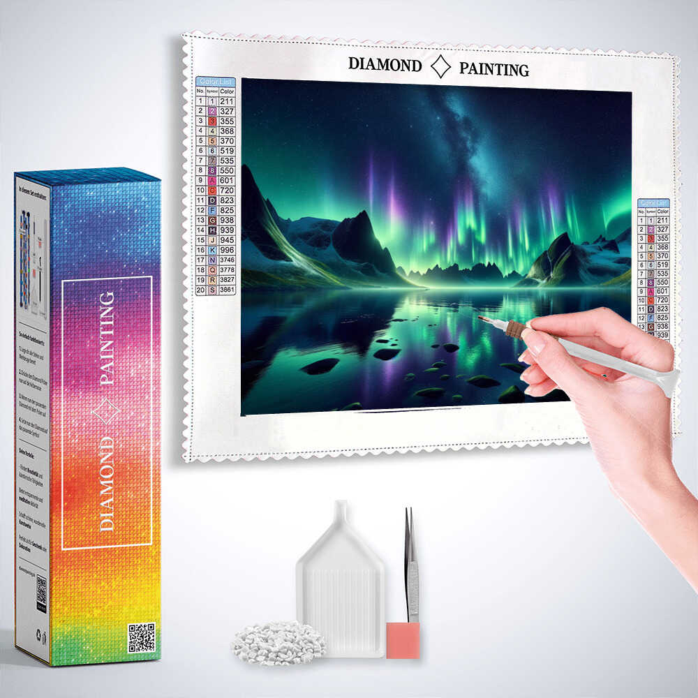 Green Aurora over the Lake — Diamond Painting Kit, product view 3