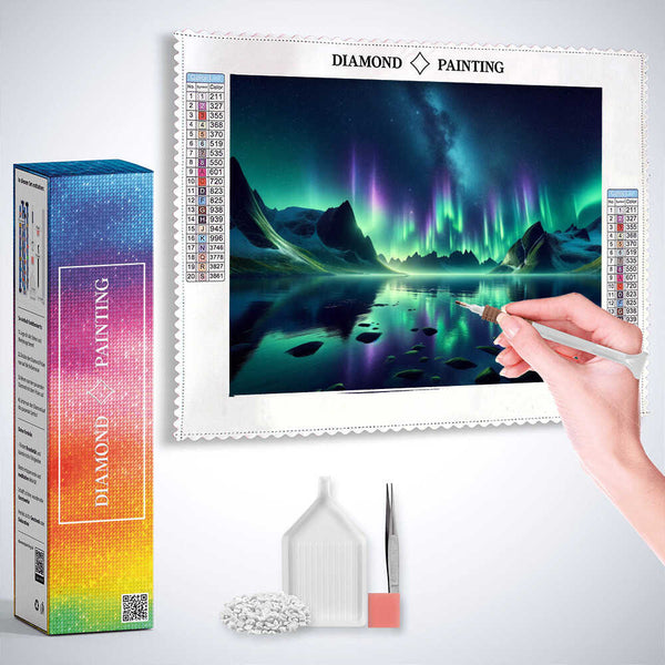 Green Aurora over the Lake — Diamond Painting Kit, product view 3