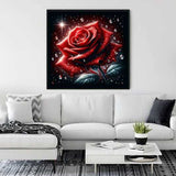 Red rose with water drops — Diamond Painting Kit, product view 2