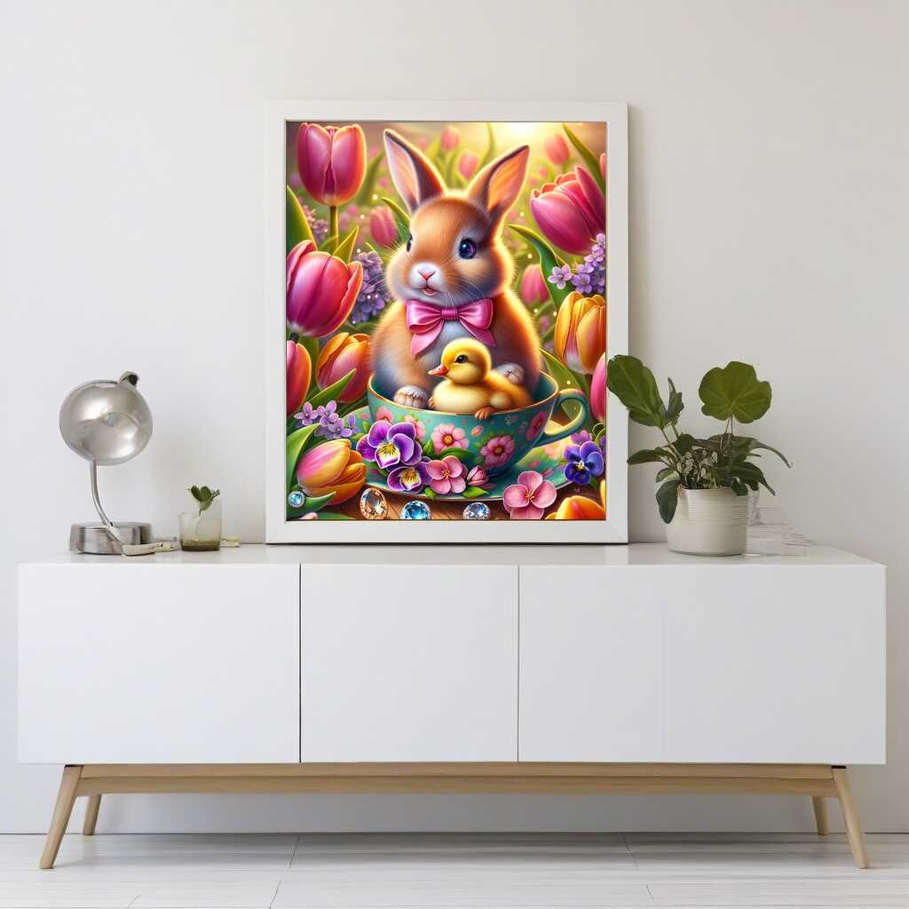 Bunny with bow, cup — Diamond Painting Kit, product view 2