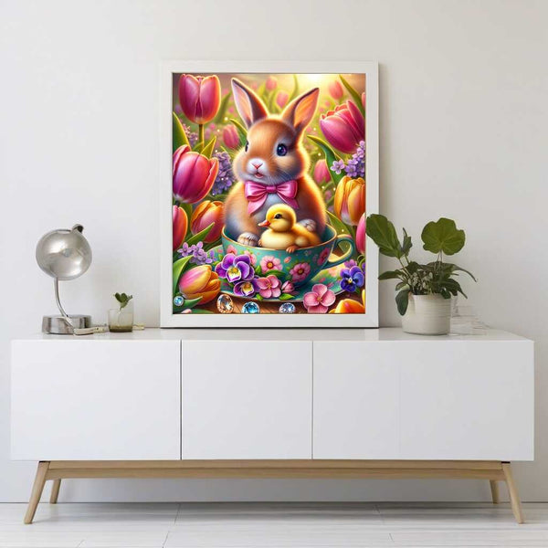 Bunny with bow, cup — Diamond Painting Kit, product view 2