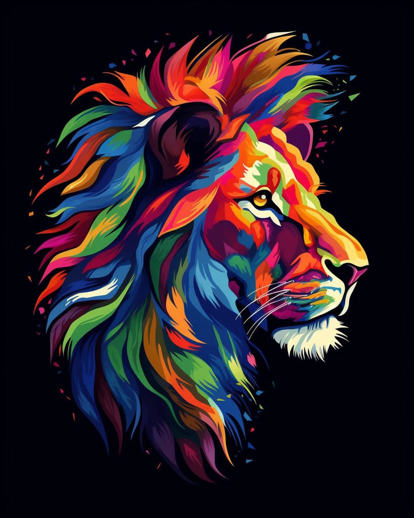 Magnificent lion in rainbow colors — Diamond Painting Kit design