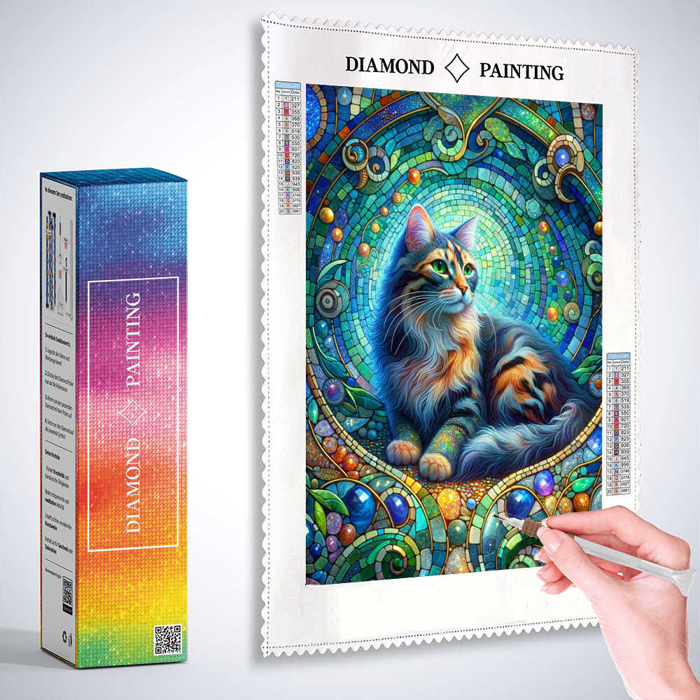 Cat mosaic, spotted cat — Diamond Painting Kit, product view 3