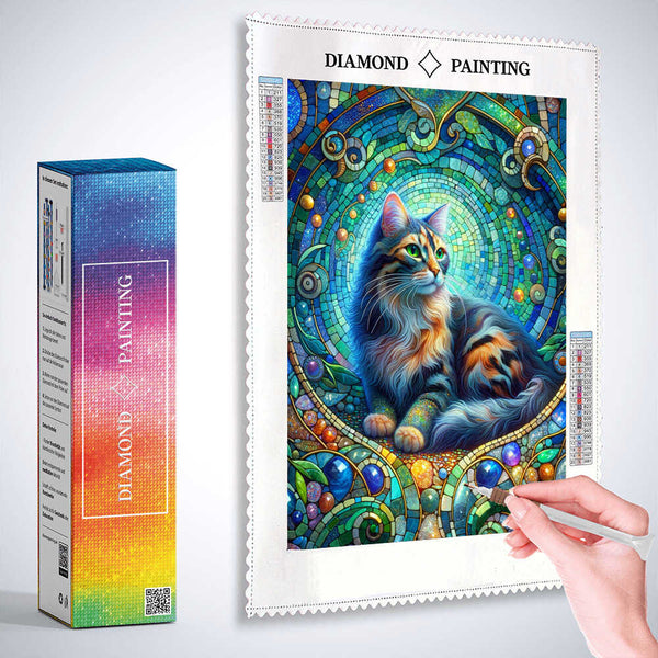 Cat mosaic, spotted cat — Diamond Painting Kit, product view 3